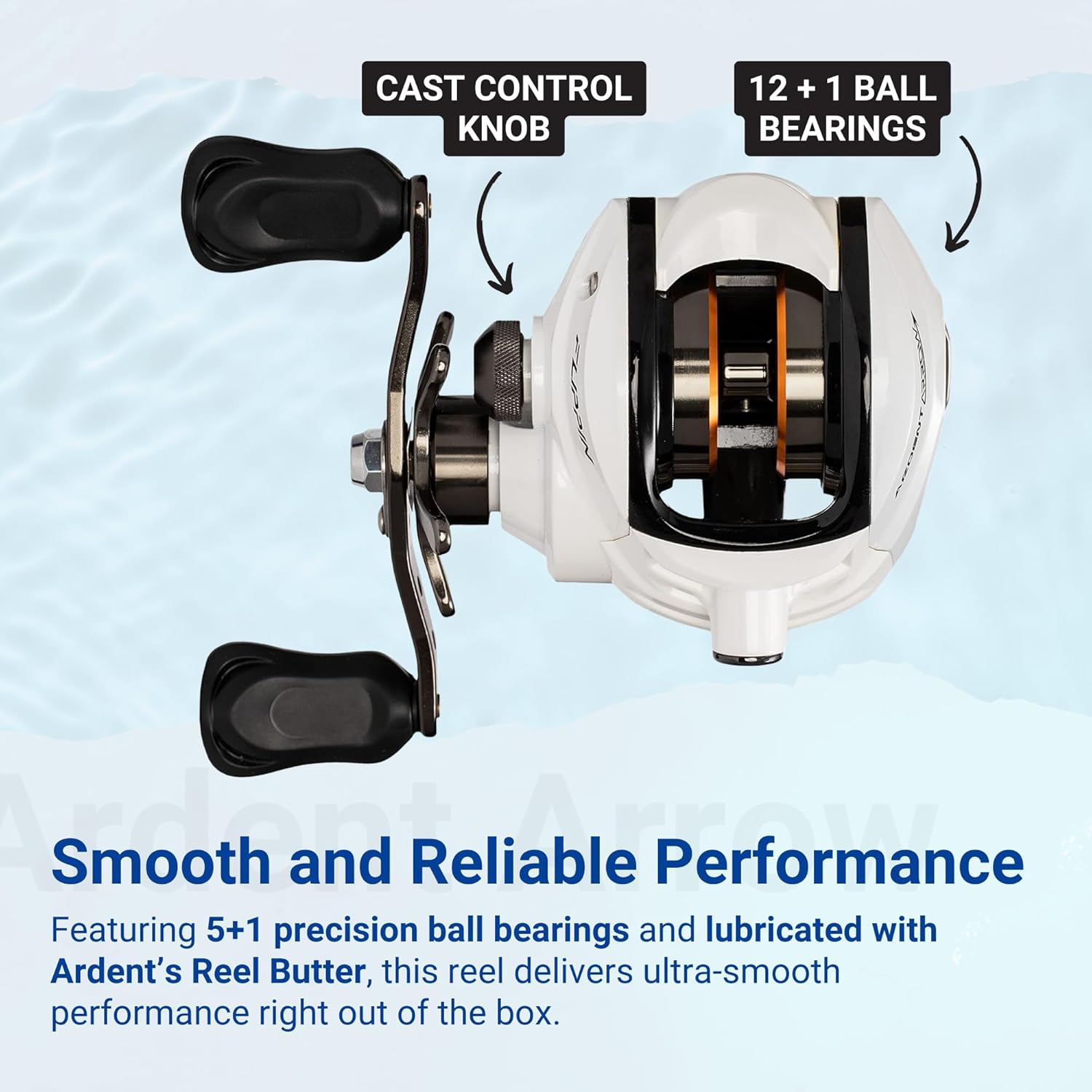 Ardent Arrow Flipping Baitcast Reel, Right Handed, 7.0:1 High Speed Gear Ratio, 5+1 Ball Bearing, 12lb 150 Yard Line Capacity, Aluminum Frame Fishing Reel with Rubber Grip Knobs