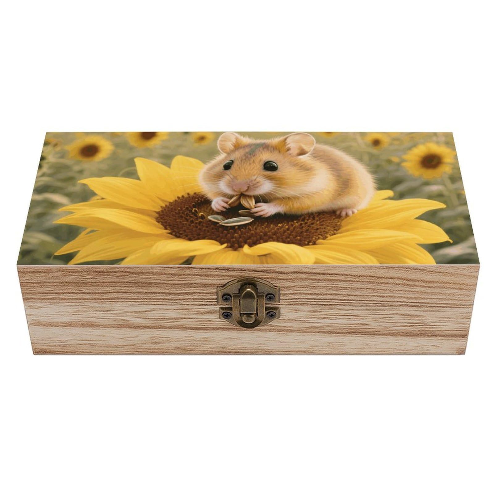 FodPand Decorative Keepsake Box Wooden Storage Boxes with Hinged Lid Handmade Sunflower Hamster Wood Organizer Memory Treasure Box for Jewelry Craft Card Photo Storage Wedding Bridal Shower Gifts