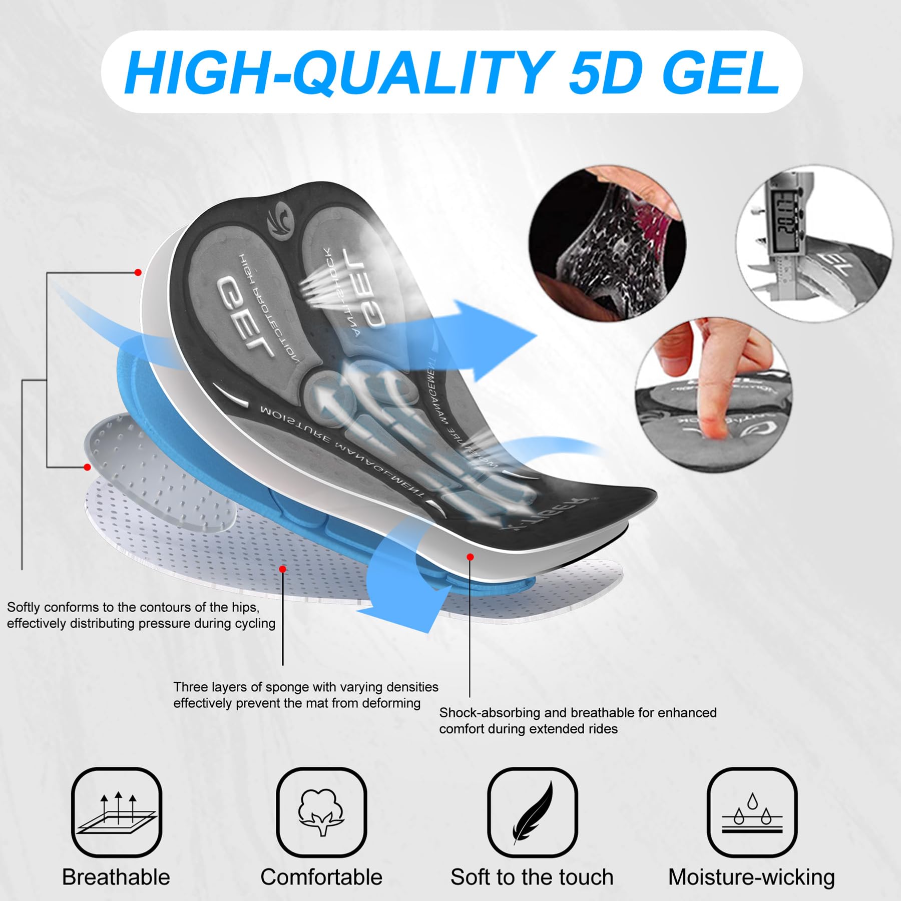 X-TIGER Culotte Ciclismo Pantalones Cortos MTB para Hombre 5D Gel Acolchado | Pantalon Montaña 4 Bolsillos Cinturilla Elástica con Cordón Transpirables Secado RáPido Impermeable