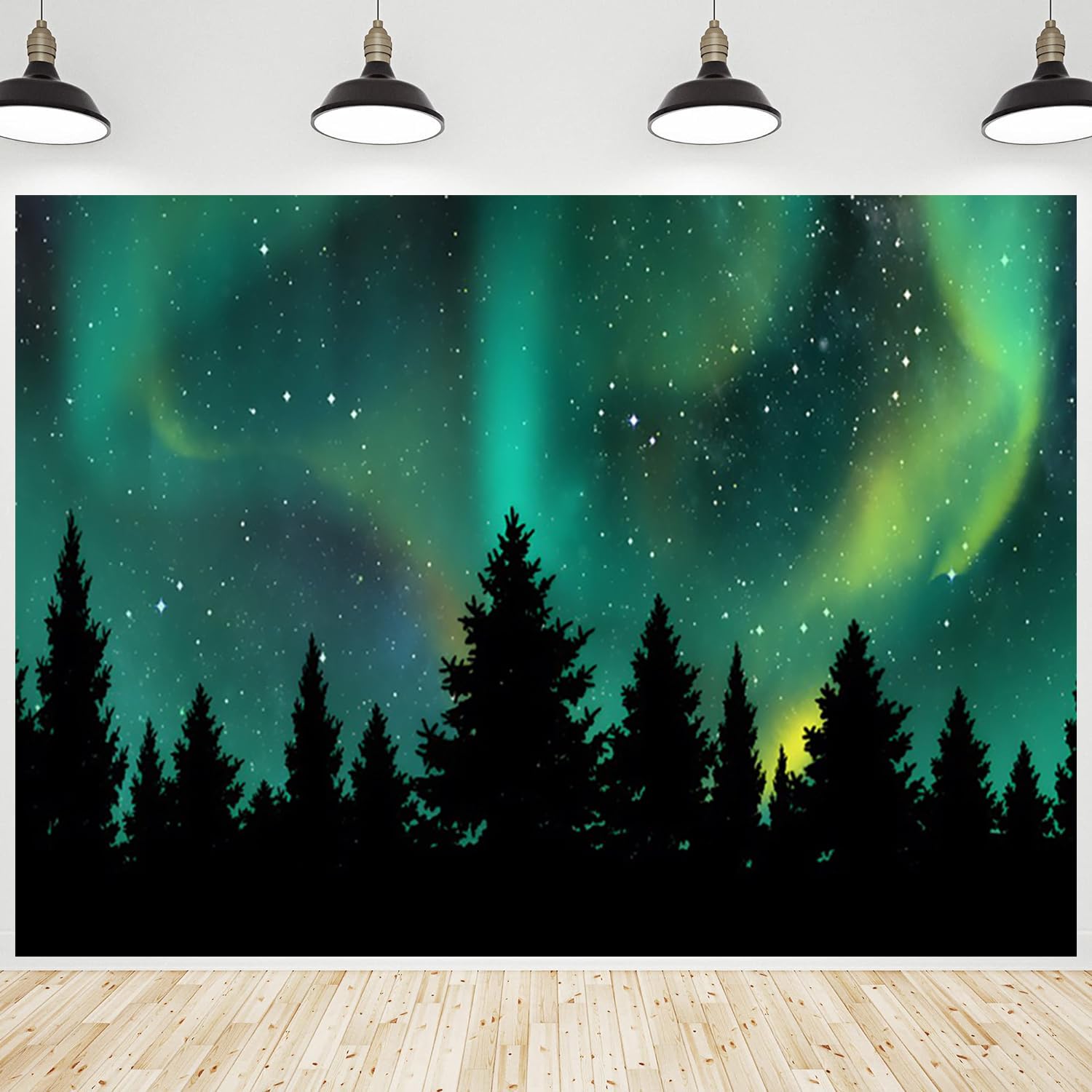 CRTPOD Aurora Borealis Backdrop Norway Pine Tree Starry Night Northern Lights Photography Background for Portraits Polar Lights Theme Birthday Party
