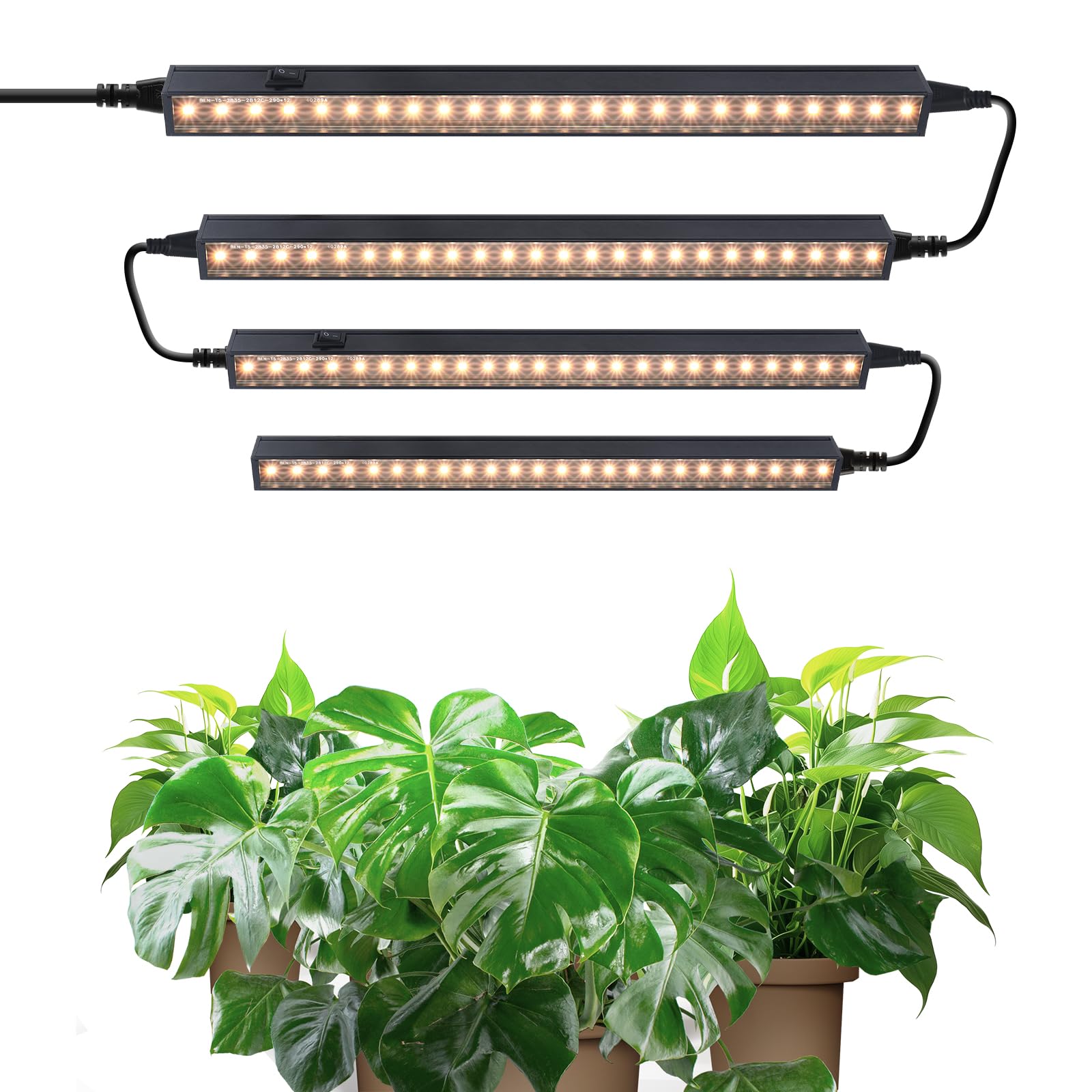 Barrina T5 Grow Lampe, Gelb, 29cm, Vollspektrum Sonnenlicht, Verkettbare, Magnetische, LED-Wachstumslichtleiste mit Schalter, Stecker und Spiel, Schwarze Abdeckung, 4er