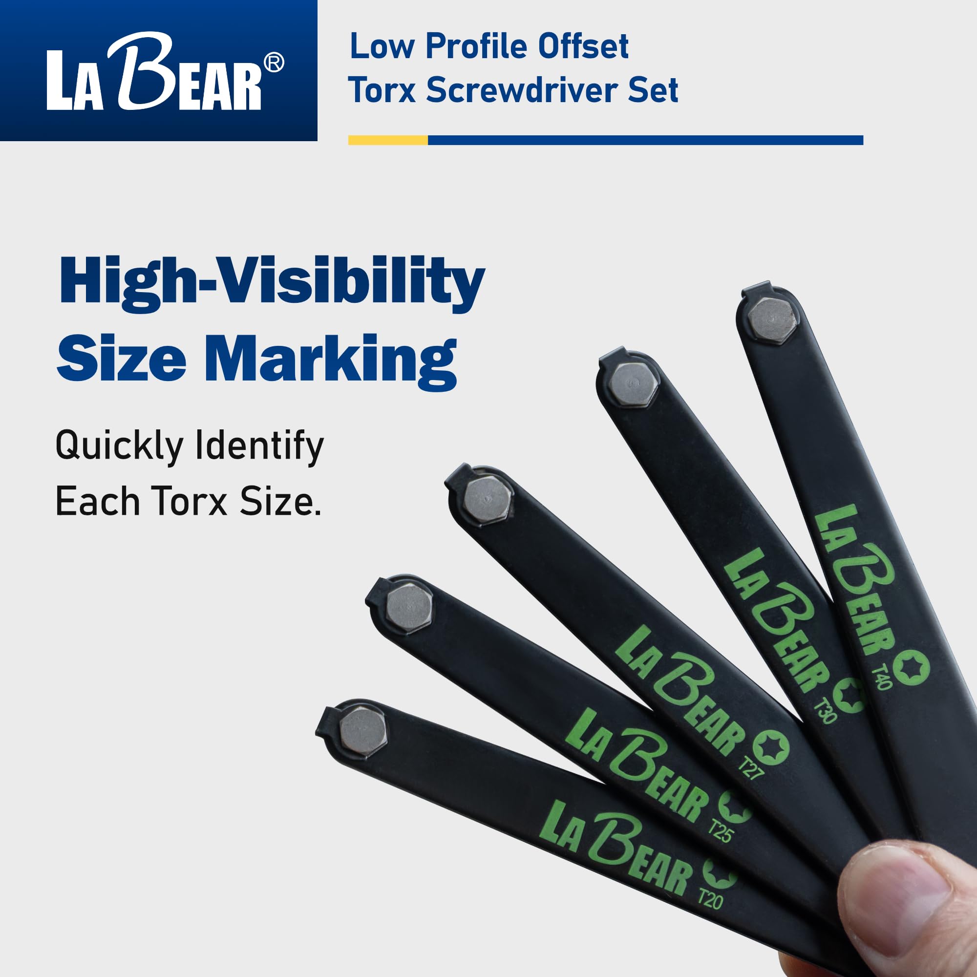 LABEAR TORX - Juego de destornilladores de desplazamiento de perfil ultra bajo, estrella, placa delgada recta de 90 grados para zonas estrechas, T20, T25, T27, T30 y T40