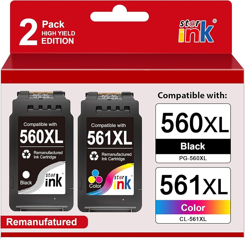 Starink PG-560/CL-561 XL - Cartuchos de Tinta Compatibles con Canon 560 561 XL Multipack (1 Negro, 1 Color) para Canon Pixma TS5350 TS5351 TS5352 TS5353 TS7450 TS7451 TS5350i TS5350a TS7450a TS5351i