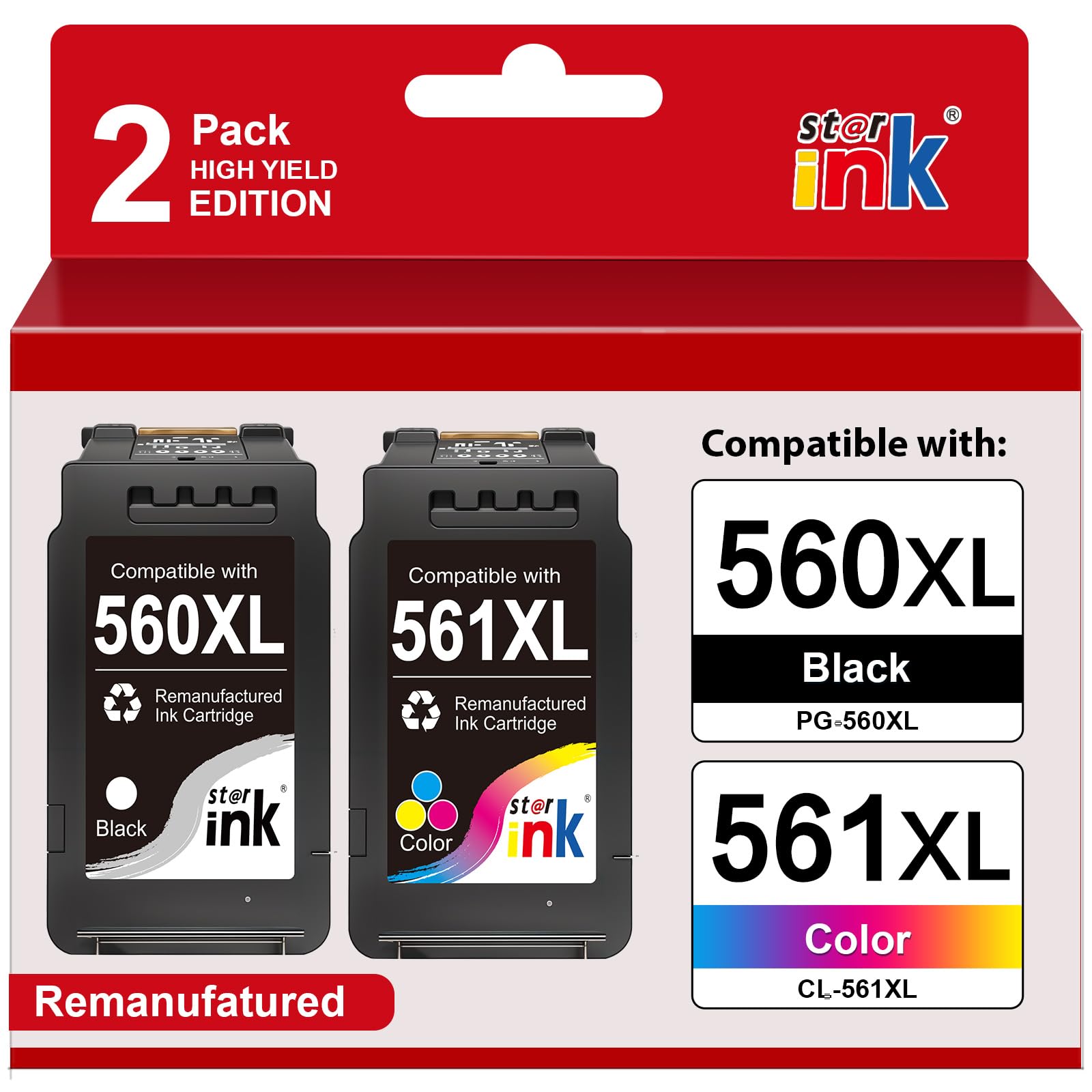 Starink PG-560/CL-561 XL Compatibile con Cartucce Canon 560 561 XL Multipack (1 Nero, 1 Colore) per Pixma TS5350 TS5351 TS5352 TS5353 TS7450 TS7451 TS5350i TS5350a TS7450a TS7450a TS7450i