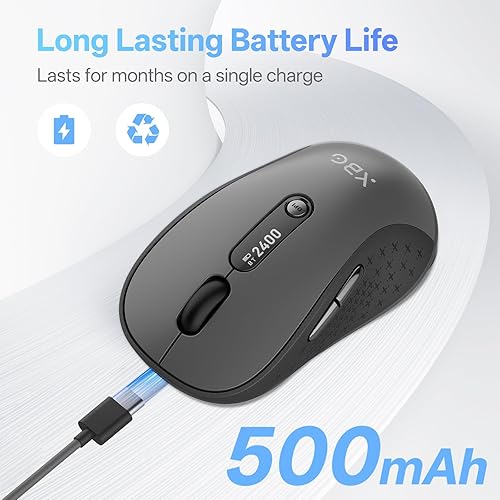 Miniatura 5 de XBG Ratón Bluetooth inalámbrico B15pro, Bluetooth 5.04.0 y 2.4G Tri-Mode, tipo C recargable con pantalla LED, clic silencioso ergonómico para