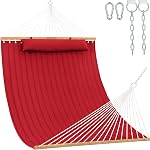 Lazy Daze 12 FT Double Quilted Fabric Hammock with Spreader Bars and Detachable Pillow, 2 Person Hammock for Outdoor Patio Backyard Poolside, 450 LBS Weight Capacity, Natural