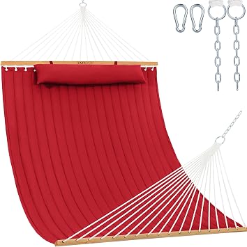 Lazy Daze Double Quilted Hammock with Pillow for Outside, Fit 13-15Ft Stand