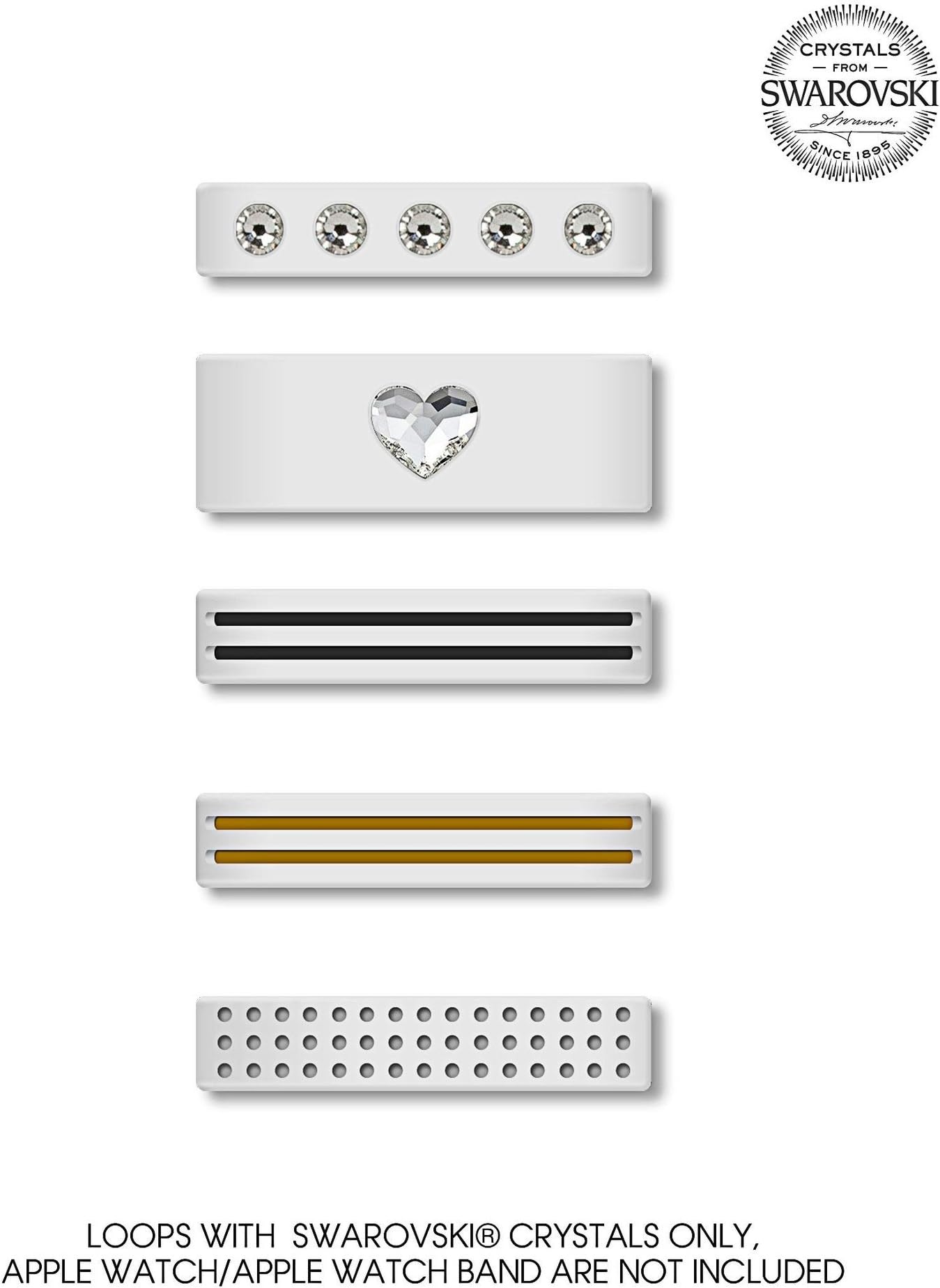 Sparkles Loops for 38mm Apple Watch 1 & 2! Bling My Thing iWatch Loop Set w/Swarovski Crystals - Mixed Designs, White | Easily Slide Them On and Off Watch Band