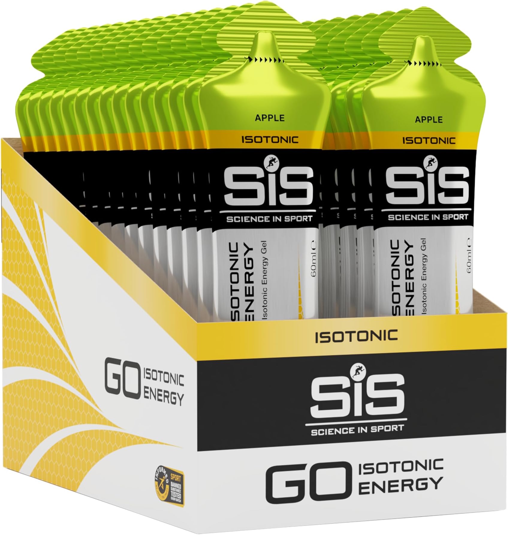 GO Isotonic Energy Gel - Fast-Acting Liquid Carbohydrate Gel for Instant Energy - Sports Nutrition - Gluten-Free & Vegan - Apple Flavor - 30 Count