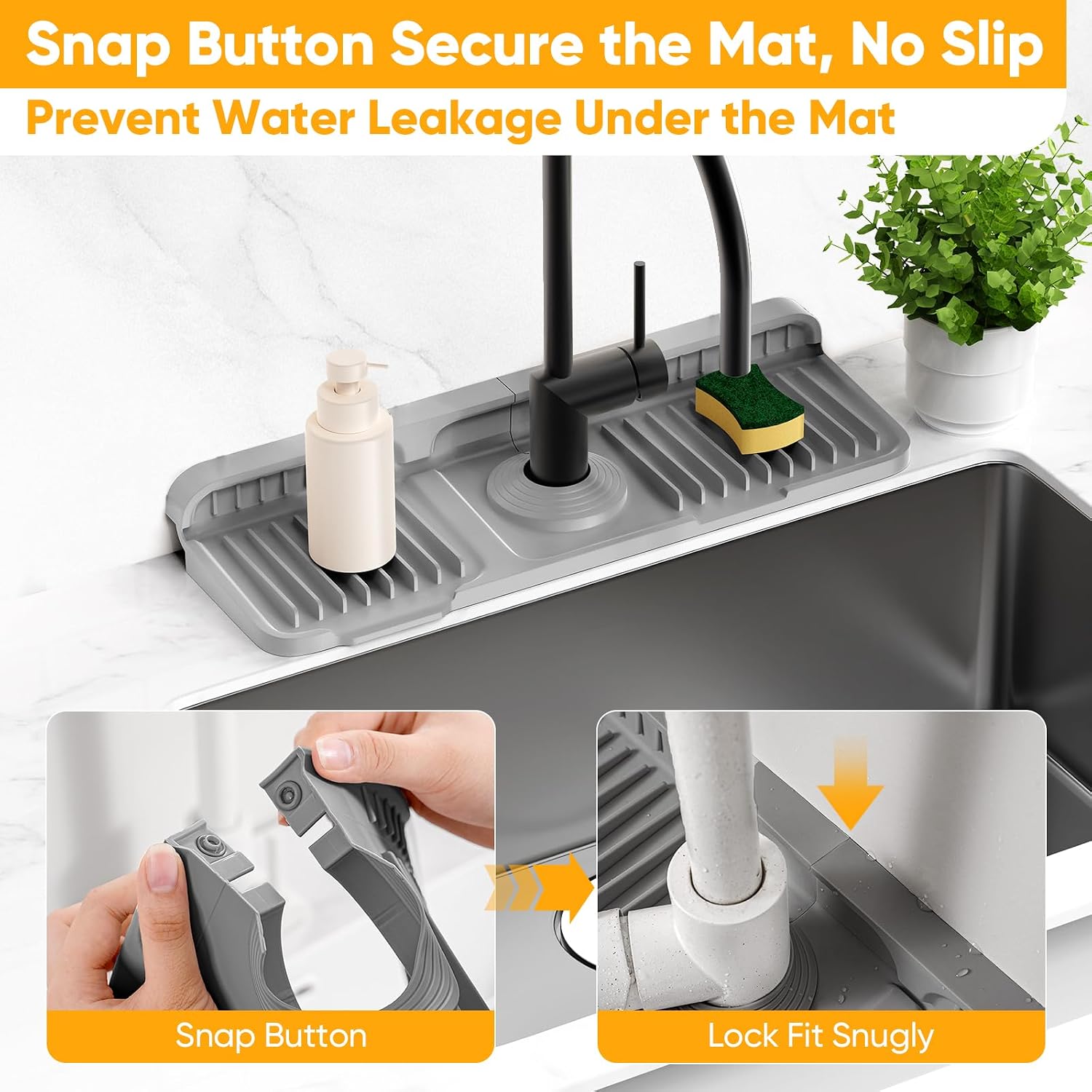 14.6 inch Faucet Mat for Kitchen Sink Splash Guard[7° Slope Fast Self-draining][Snap Lock Fit]Kitchen Sink Faucet Mat Splash Guard Kitchen Sink Area Water Splash Guard Behind Faucet Draining Mat image 4