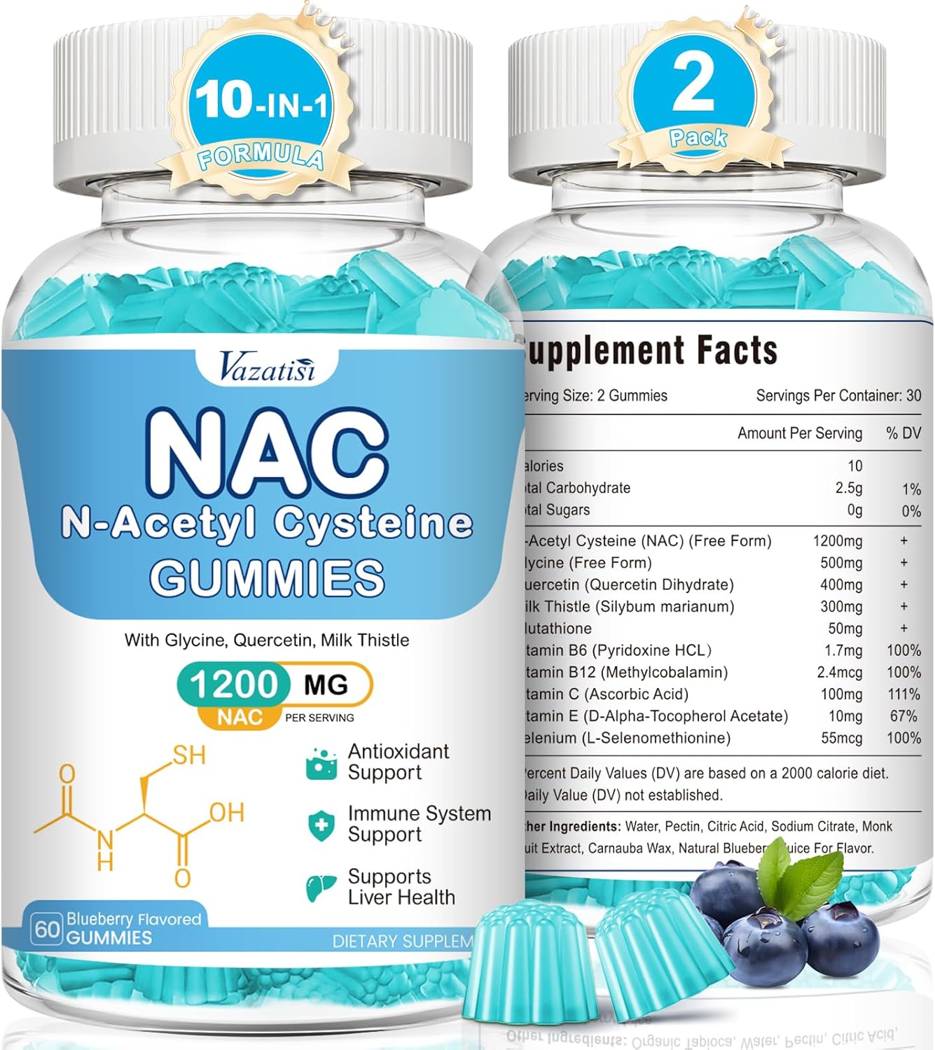 NAC Gummies, NAC Supplement with Milk Thistle, Selenium, B6, B12 - Antioxidant, Immune Support - N Acetyl Cysteine 600 mg per Gummy - 2 Month Supply, 120 Cts