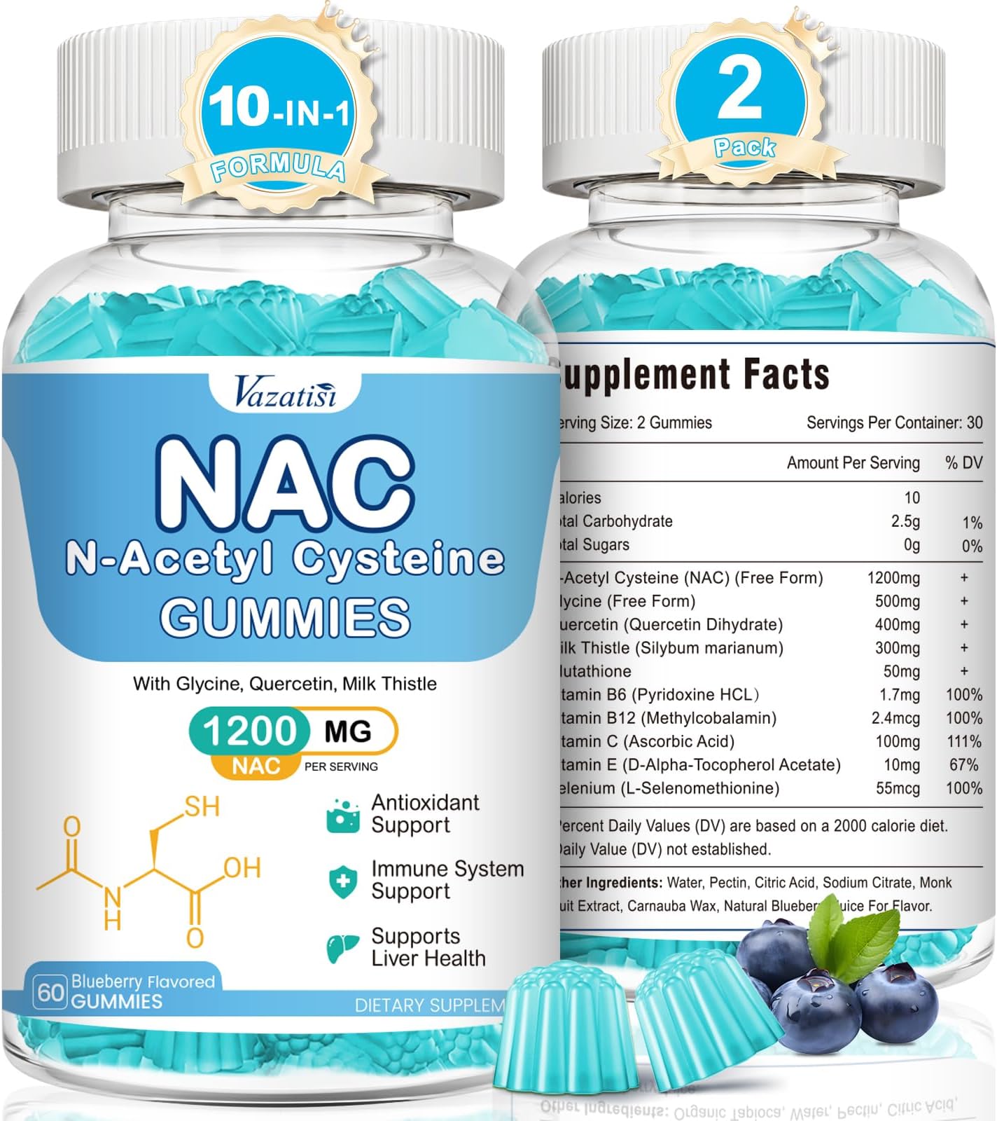 NAC Gummies, NAC Supplement with Milk Thistle, Selenium, B6, B12 - Antioxidant, Immune Support - N Acetyl Cysteine 600 mg per Gummy - 2 Month Supply, 120 Cts
