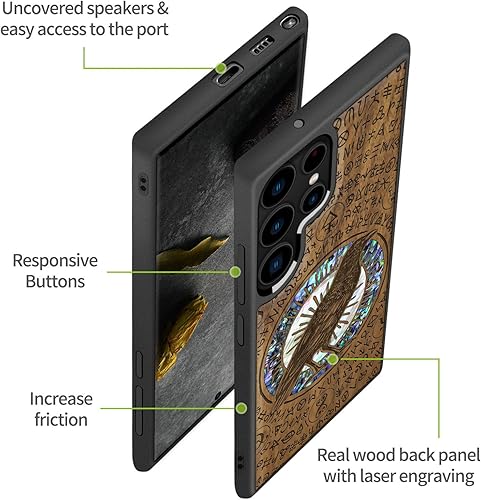 Miniatura 6 de Carveit Funda de madera para Samsung Galaxy S22 Ultra grabado de madera e incrustaciones de carcasa Funda de madera compatible con cargadores