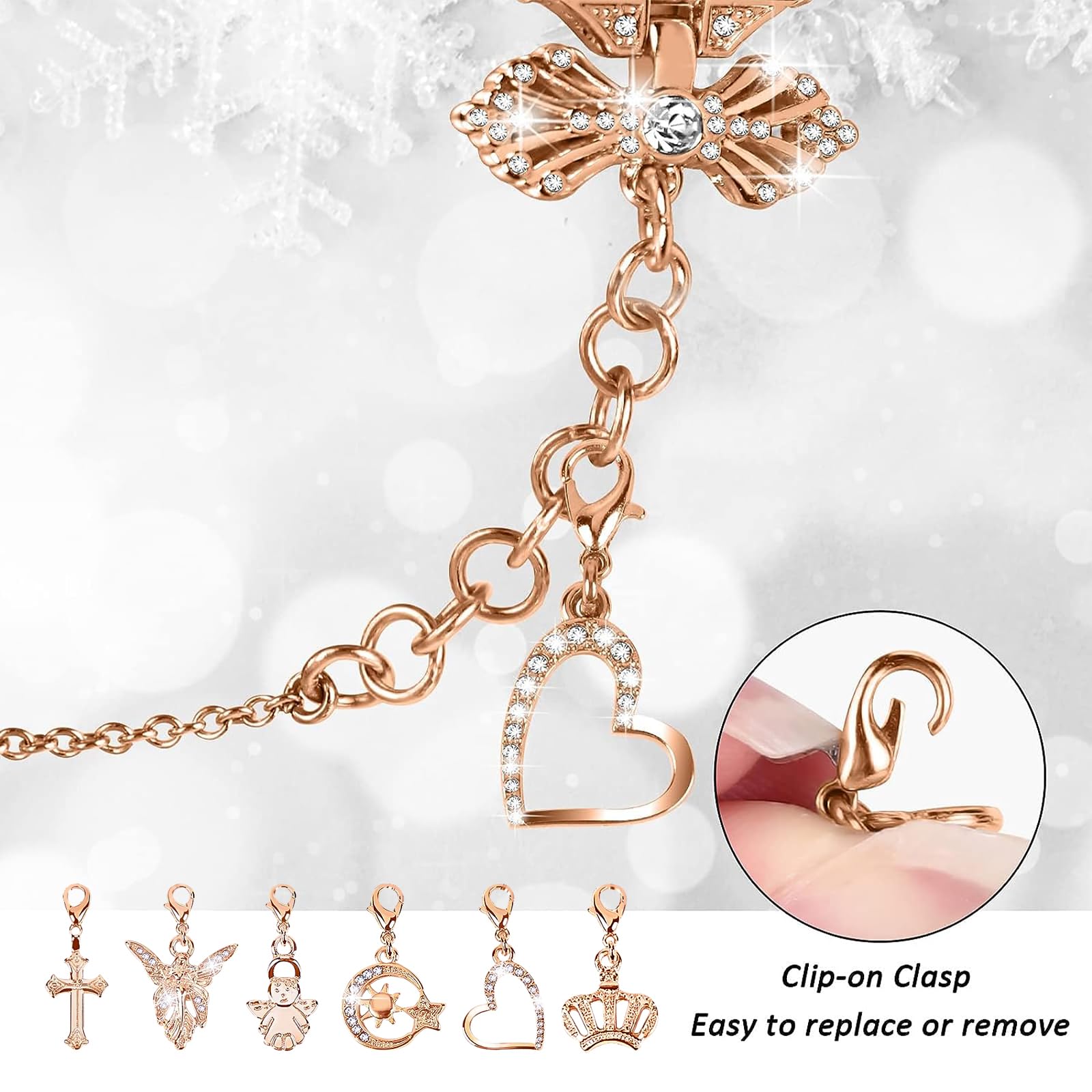 HAYONLIY Bling Bands Compatible for Samsung Galaxy Watch 6/5/4 40mm 44mm, 5 Pro, Watch 6/4 Classic 43mm 47mm 42mm 46mm, 20mm Metal Diamond Jewelry Strap, Charms Adjustable Bracelet for Women-Rose Gold