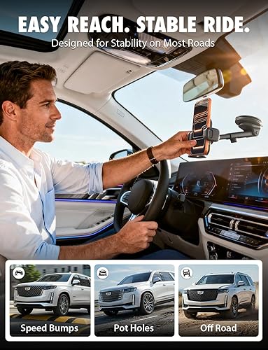 Miniatura 5 de Bracketron TripGrip PRO - Soporte universal para teléfono de automóvil, con brazo telescópico (3.5 a 6.5 pulgadas) para parabrisas y tablero,