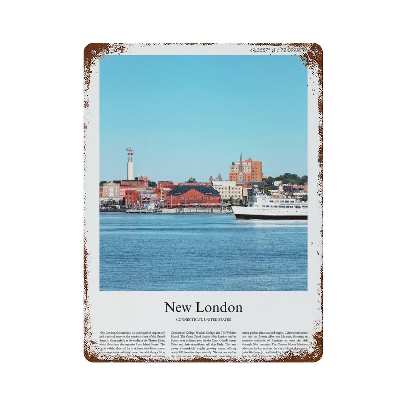 xiaoxiaoshen New London Connecticut, United States, USA City Scenery Wall Decor Art Metal Tin Poster Modern Home Decor Art Home Bar Shop Decorations Vintage Sign 40x30cm