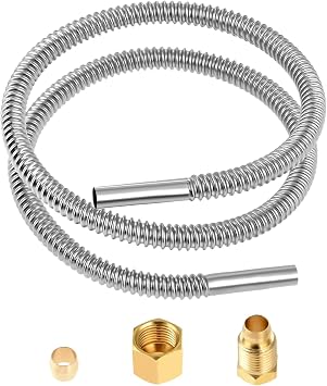 1/4" Pilot Burner Tube Assembly Parts, 24" Stainless Steel Flexible Hose with 7/16-24UNS Fittings Replacement for Whirlpool Water Heater 00112330 Gas Fryer Pilot Flame Kits