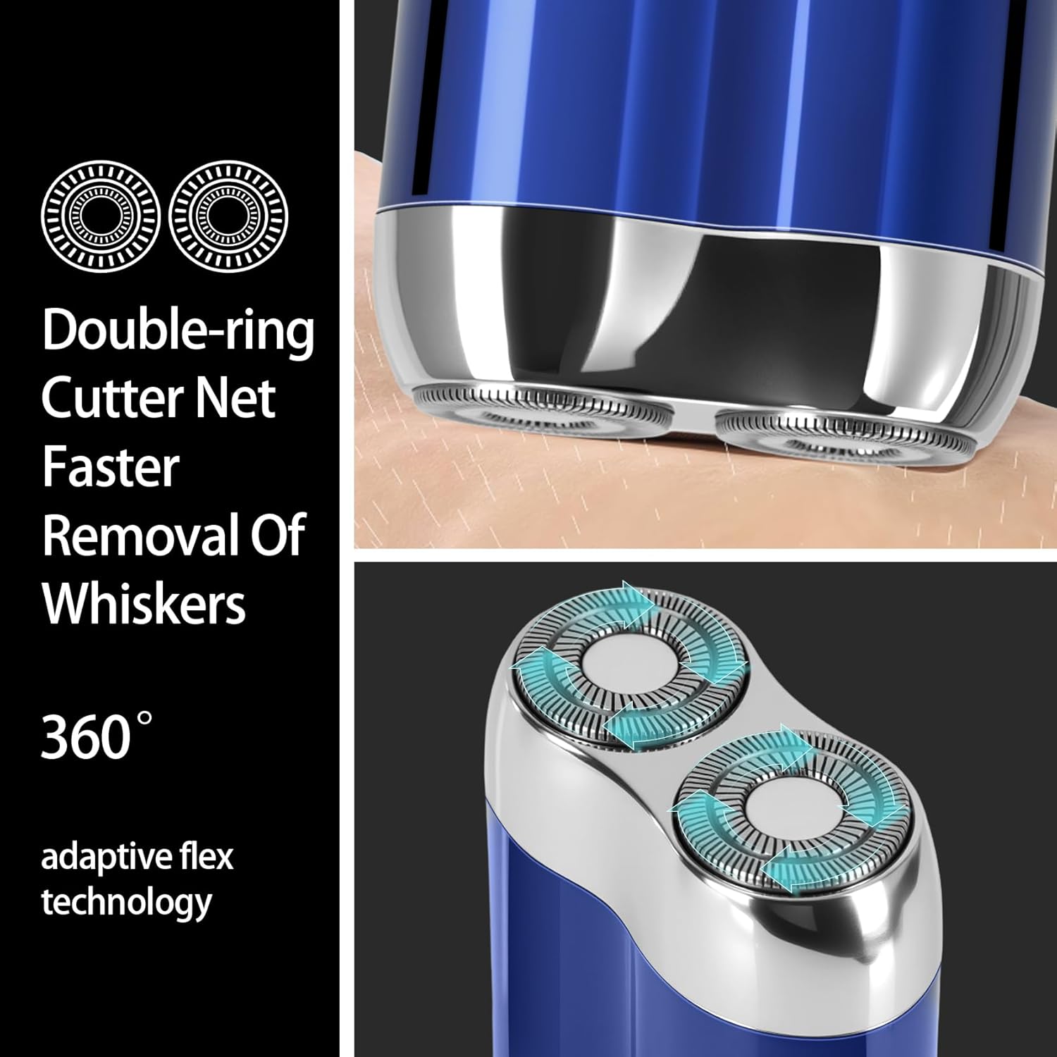 Mini Electric Shaver for Men Women, Pocket Dual Head Shaver, Rechargeable Waterproof Compact Travel Electric Razor, USB Close Battery Portable Razor for car, Travel, Office, Home use (Blue) - Image 6