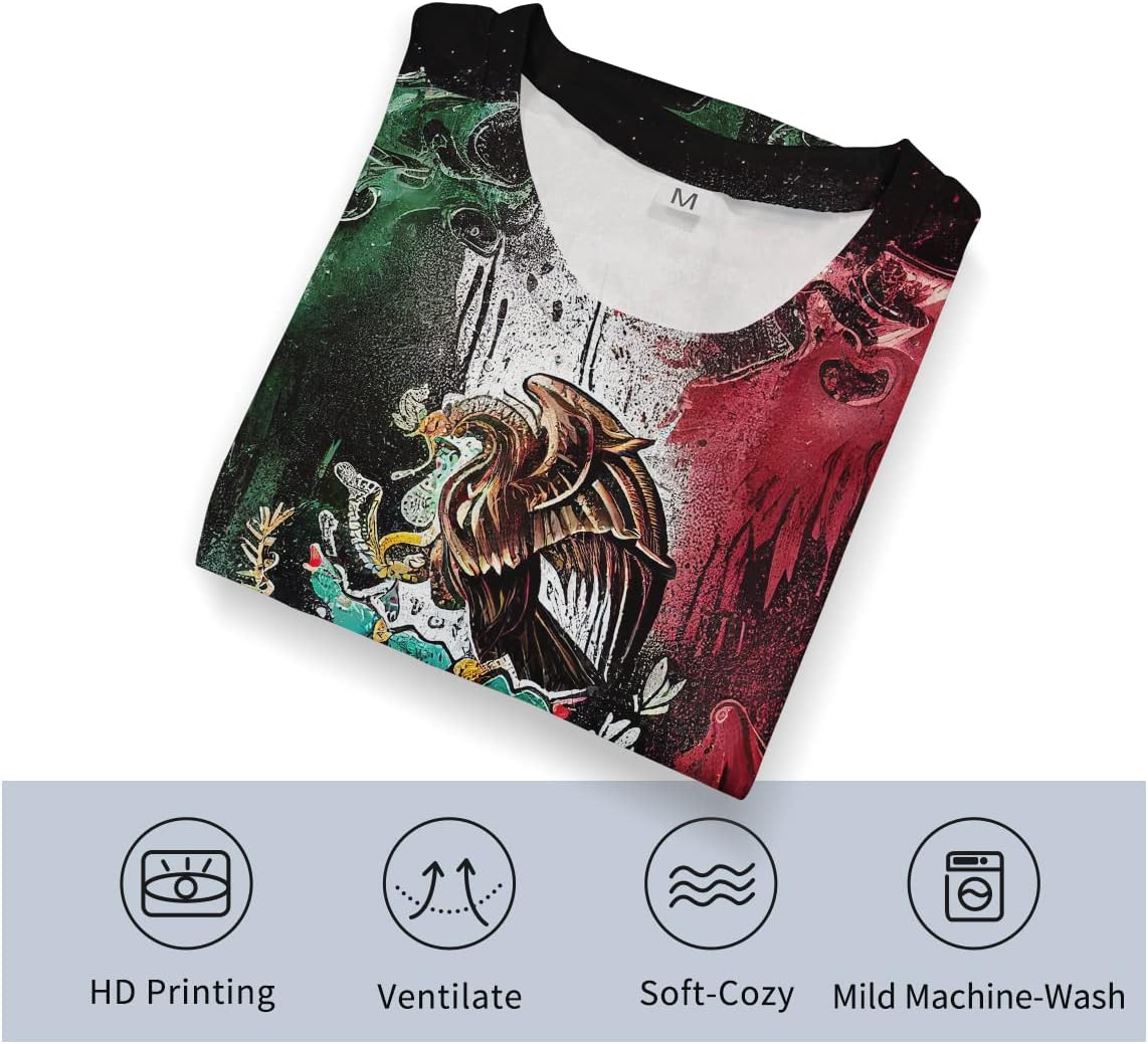 TiwBski Novelty Mexico Flag Print T-Shirts for Men Graffiti Design Shirt with Short Sleeves - Image 4