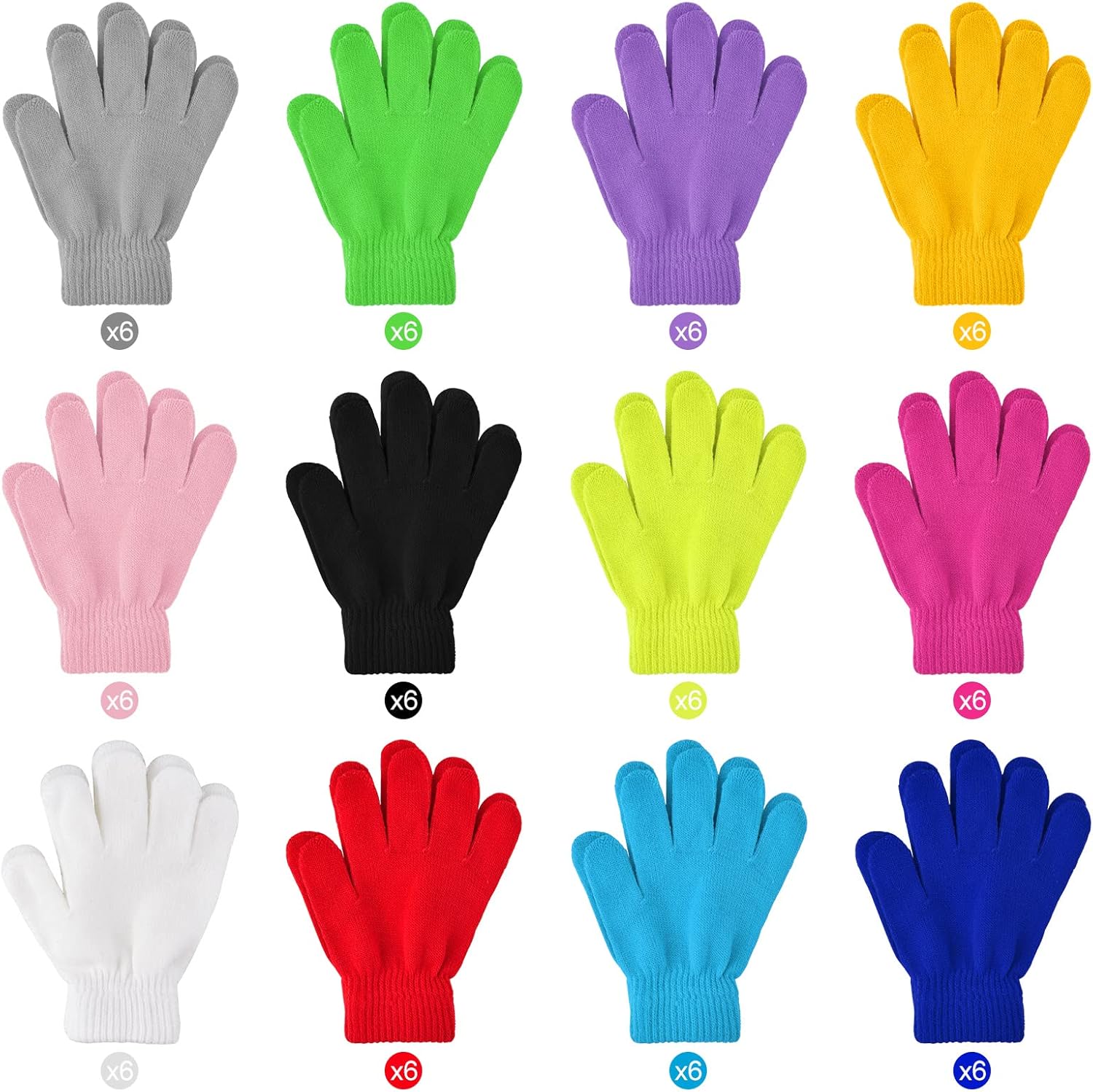 Mototo 72 Pairs Kid's Winter Warm Magic Gloves Bulk Colorful Children Stretchy Full Finger Knitted Gloves Boys Girls Student Mittens Gloves, 12 Colors Multicoloured - Image 2
