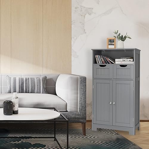 Miniatura 4 de LOKO Gabinete de almacenamiento de baño, organizador de almacenamiento multifuncional con 2 cajones extraíbles y estante ajustable, moderno armario