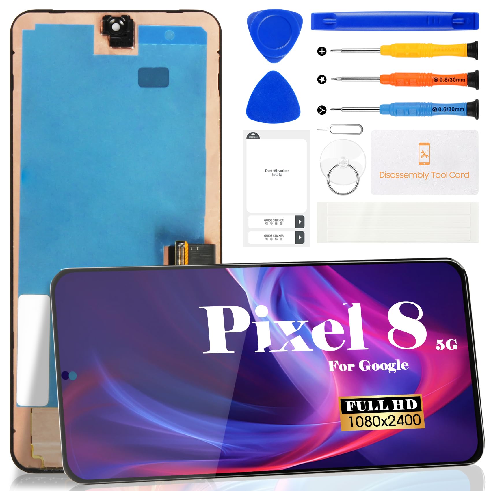 OLED for Google Pixel 8 5G LCD Screen Replacement for Google Pixel 8 5G GKWS6,G9BQD Touch Display Screen Assembly Replacement(Without Frame,Black)