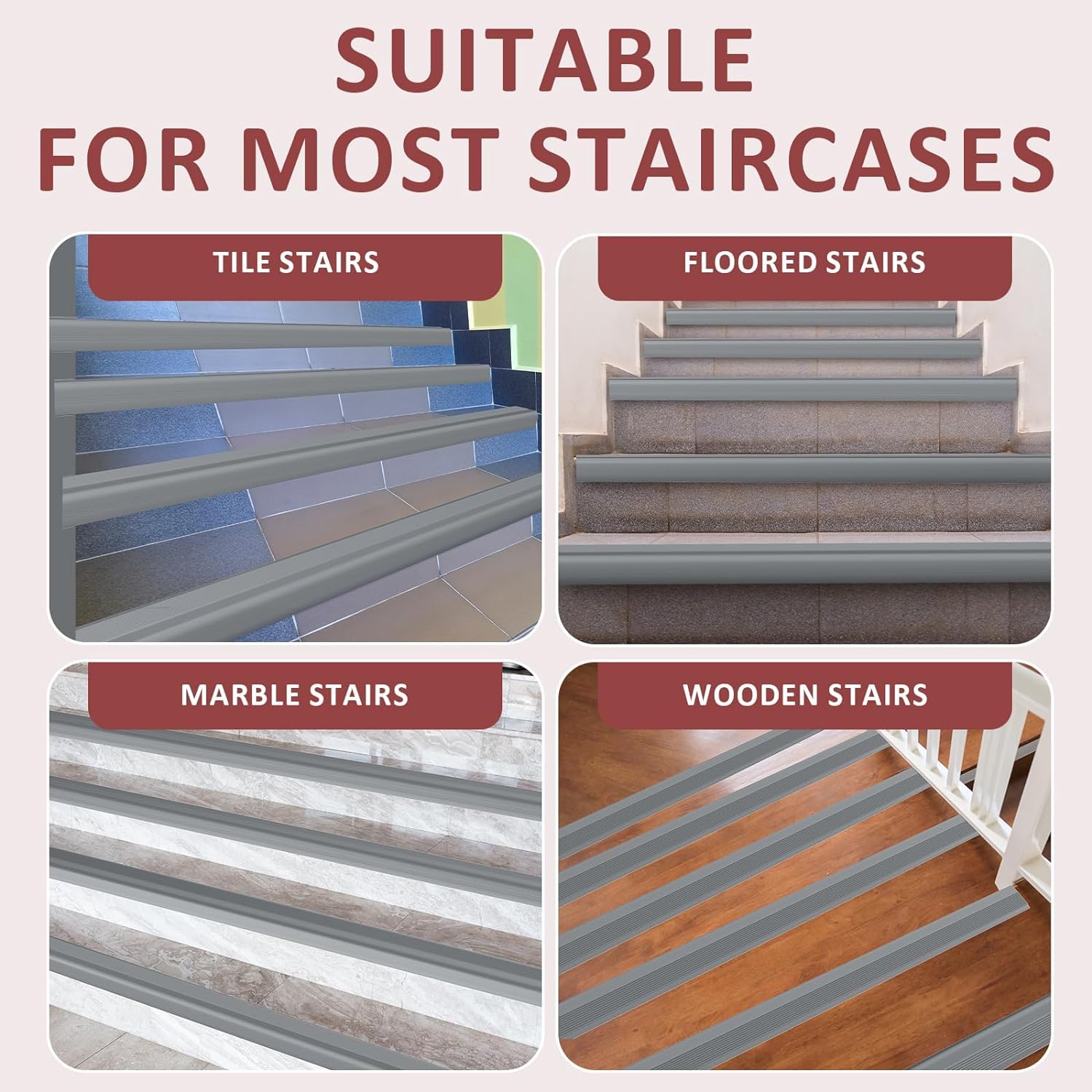 Drofail Self Adhesive Stair Edge Protector, Anti-Slip Corner Trim Rubber Strips for Outdoor Indoor Staircases Uses - (Grey) 3