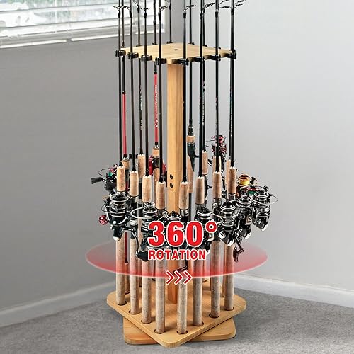 Miniatura 7 de Ghosthorn Soportes para cañas de pesca para garaje, soporte giratorio de 360 grados para cañas de pescar, soporte de pie con capacidad para hasta 16