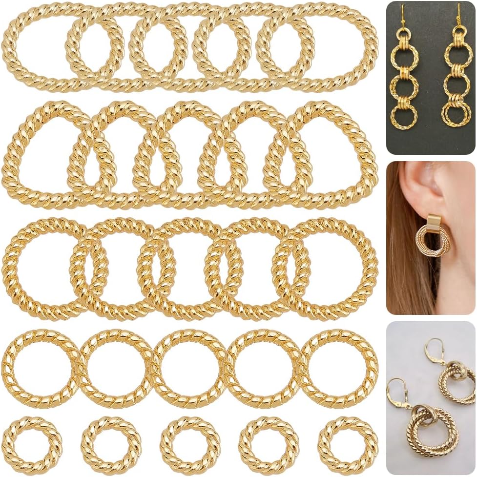 arricraft 100 Pcs Alloy Linking Rings, 5 Styles Gold Ring Triangle Oval Twisting Connector Rings Metal O Ring Connector Linking Rings Chain Links for Necklace Jewelry DIY Crafting