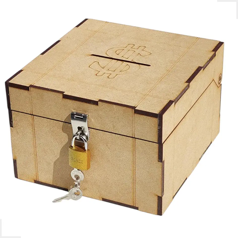 Cofrinho Porta Dinheiro Caixinha Cofre Bau Caixa + Cadeado