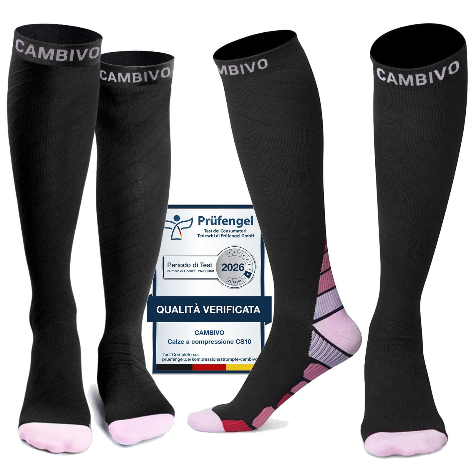 CAMBIVO Calze Compressione Graduata Donna e Uomo 2 Paia, Calze Elastiche a Compressione Graduata per Sport, Running, Trekking, Viaggio in Aereo