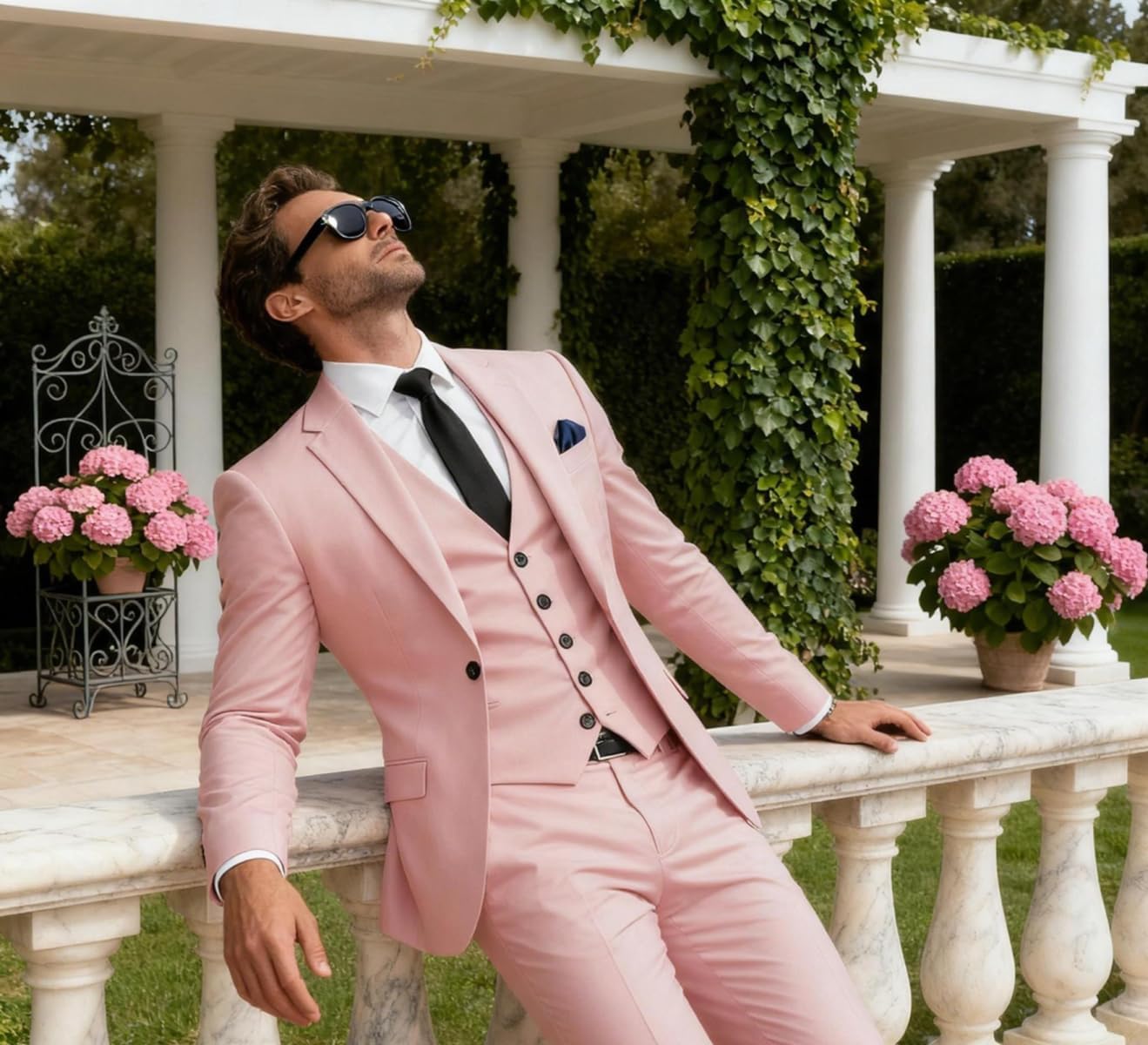 Slim Fit Suit Men 3 Piece Mens Wedding Suits Single Breasted Suit for Men Groomsmen One Button Blazer Vest Pant