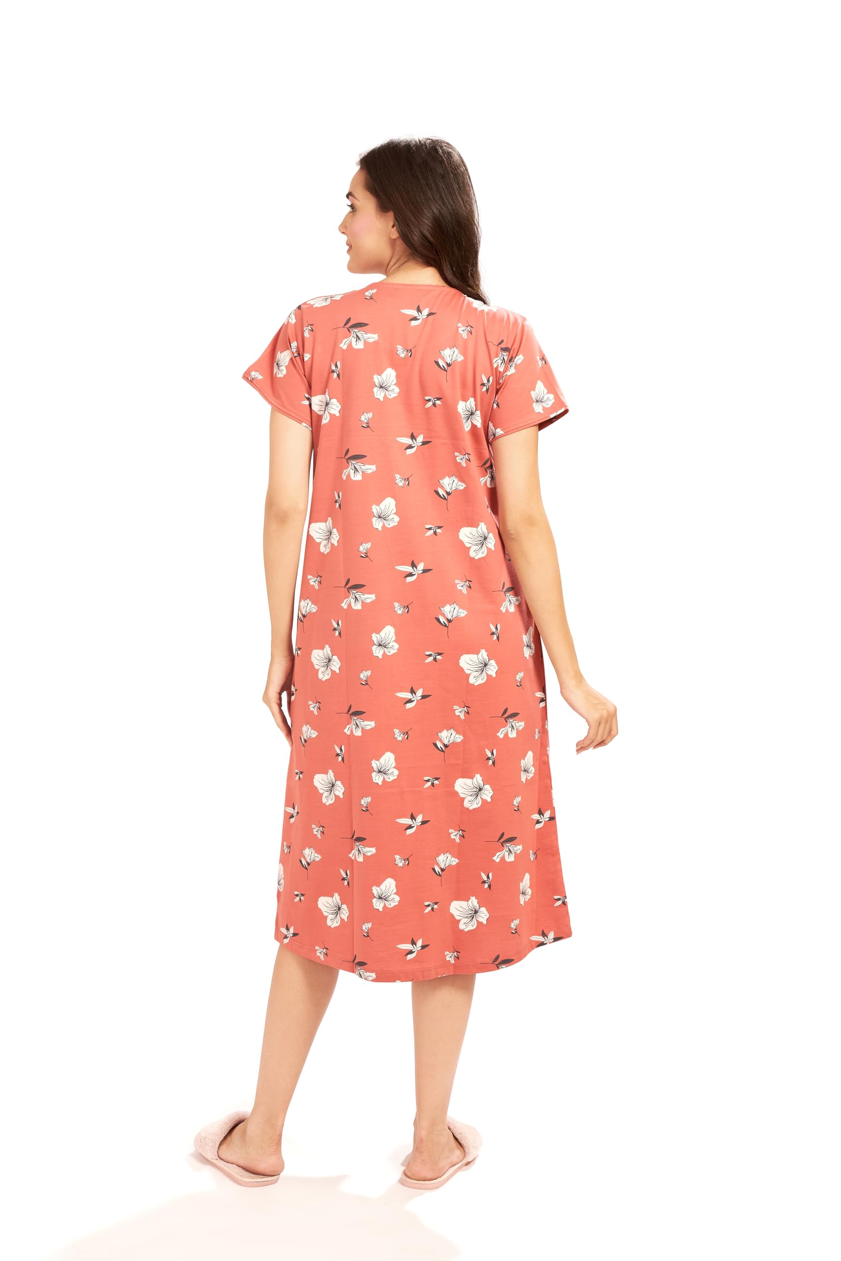 AV2 Women's Cotton Floral Calf Length Maternity Feeding Nighty (3095BM_brown_M) - Image 2 thumbnail