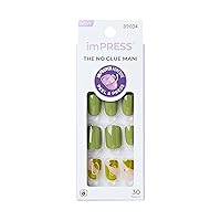 Vista 10 de KISS imPRESS No Glue Mani Press On Nails, Design, 'Before Sunrise', Green, Short Size, Squoval Shape, Includes 30 Nails, Prep Pad, Instructions
