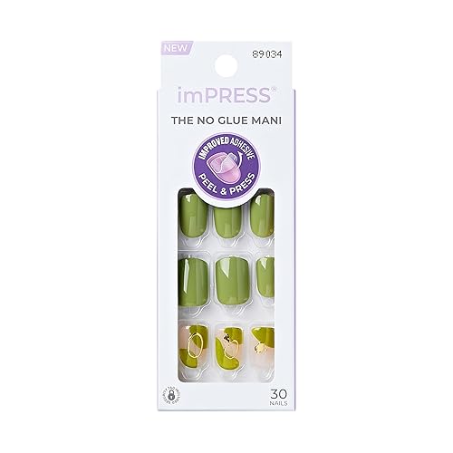 Miniatura 10 de KISS imPRESS No Glue Mani Press On Nails, Design, 'Before Sunrise', Green, Short Size, Squoval Shape, Includes 30 Nails, Prep Pad, Instructions