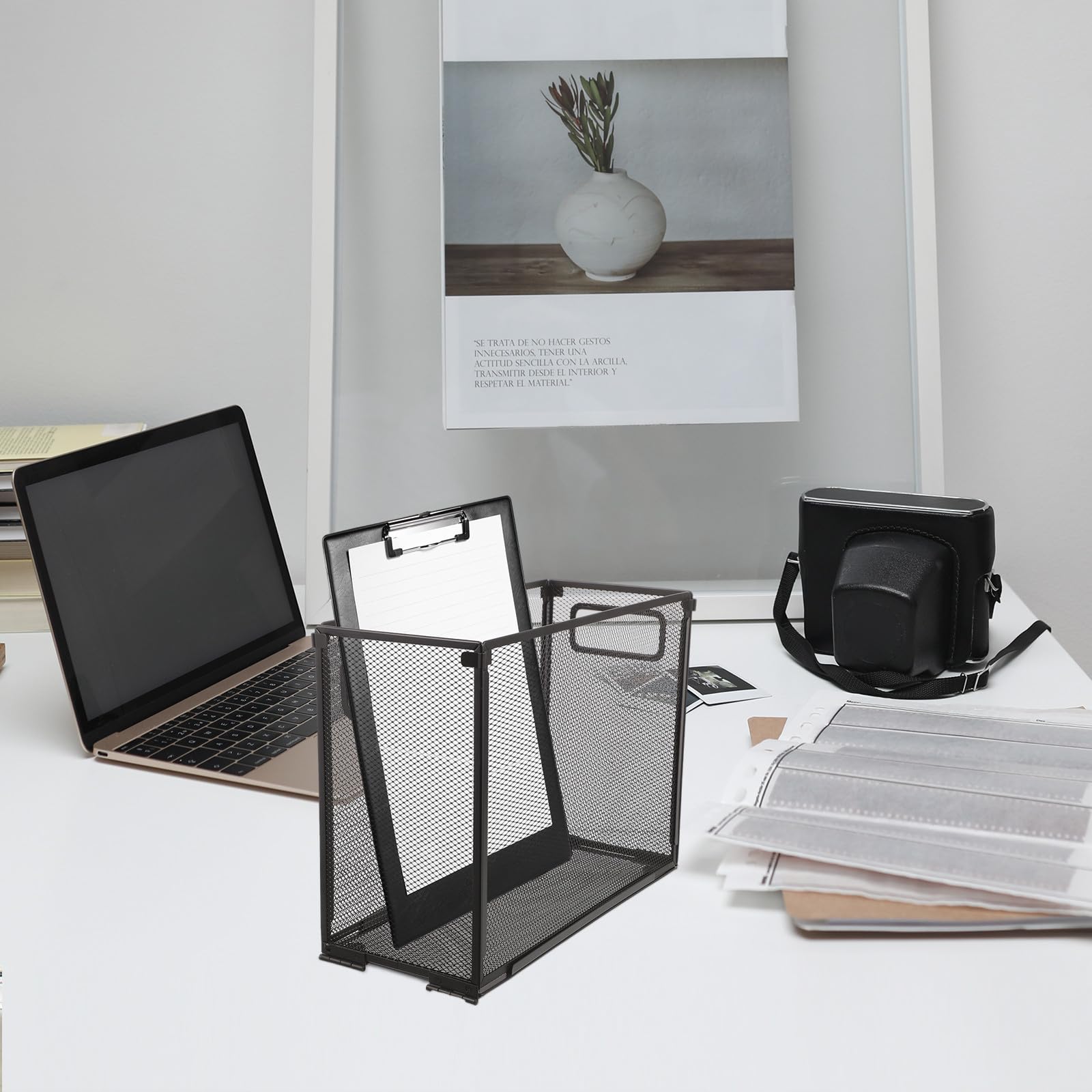 Beavorty Organizer Porta Documenti in Acciaio Inox, Scaffale Porta Libri Pieghevole e Portadocumenti a Rete per Ufficio, Biblioteca e Studio, Soluzione Salvaspazio per Cartelle Sospese