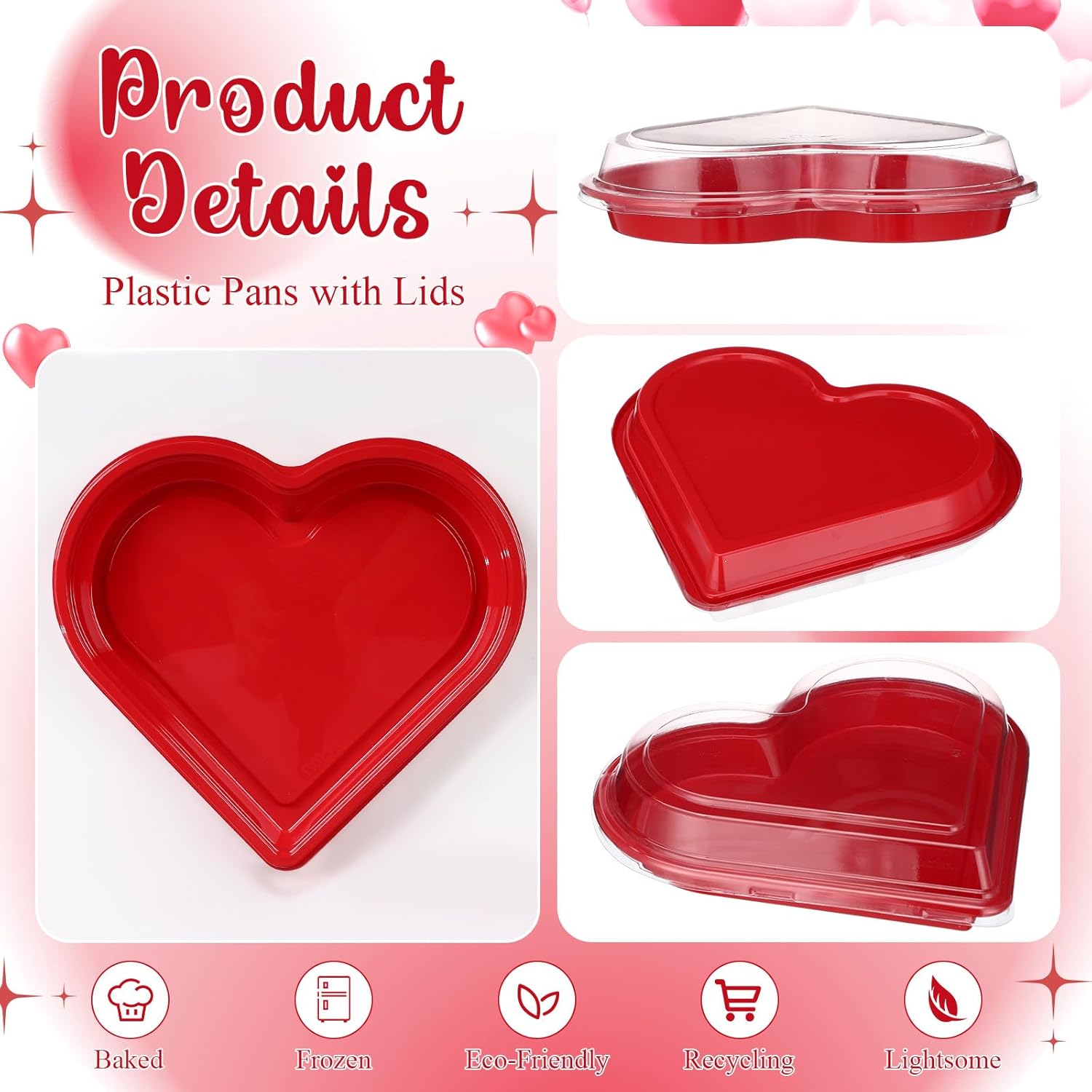 Macarrie 25 Pcs Mother's Day Heart Shaped Serving Tray Platter 20 oz Heart Plates with Clear Lids Dessert Plates Snack Tray for Mother's Day Birthday Party Table Decoration (Red)