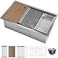 GarveeHome Undermount Kitchen Sink, 32x19 Inch Stainless Steel Kitchen- Single Bowl Sinks, Modern Top Mount 16 Gauge Workstation Sink-with Cutting Board for Bar, Silver (Not Included Faucet)