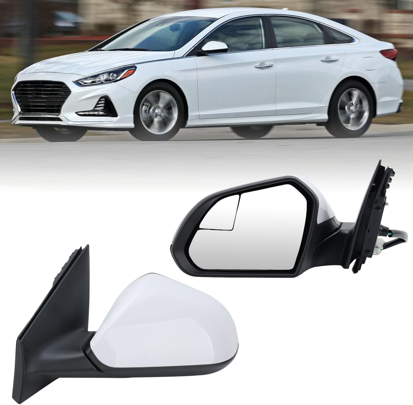 Left Driver Side Mirror Compatible with Hyundai Sonata 2015 2016 2017 2018 2019 Power Glass Manual Folding Heated with Blind Spot Detection 5 Pins Replace HY1320203 | 87610-C2000 (White)