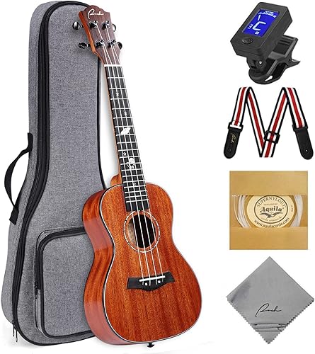Ranch Ukelele de concierto de 23 pulgadas, kit de ukelele con parte superior sólida profesional de guitarra hawaiana pequeña, paquete de iniciación