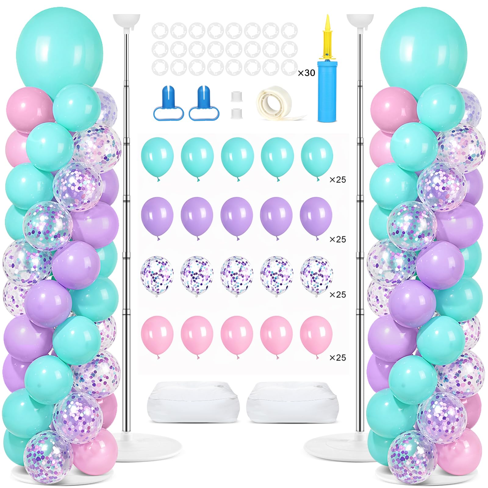 Photo 1 of 2 Sets Adjustable Balloon Column Stand Kit with Bases?Pink Teal Blue?