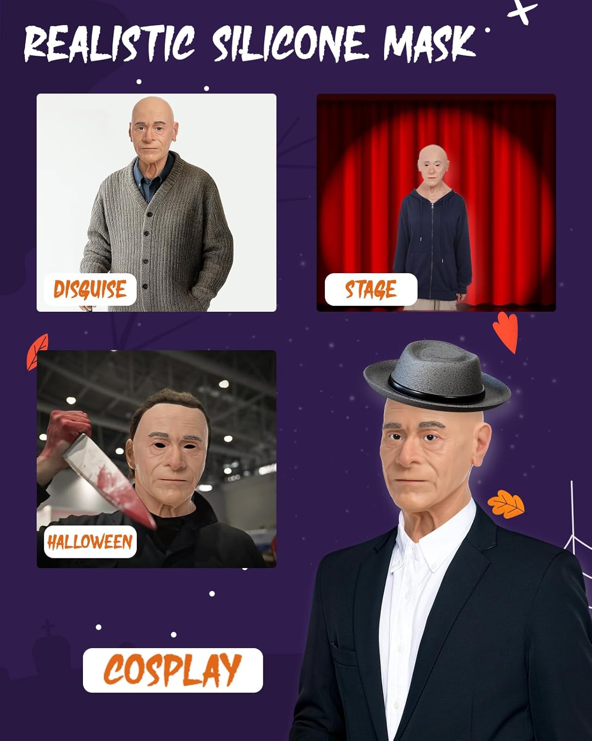 Silicone Old Man Mask Realistic Human Face Head Mask for Man Silicone Full Head Mask Halloween Cosplay