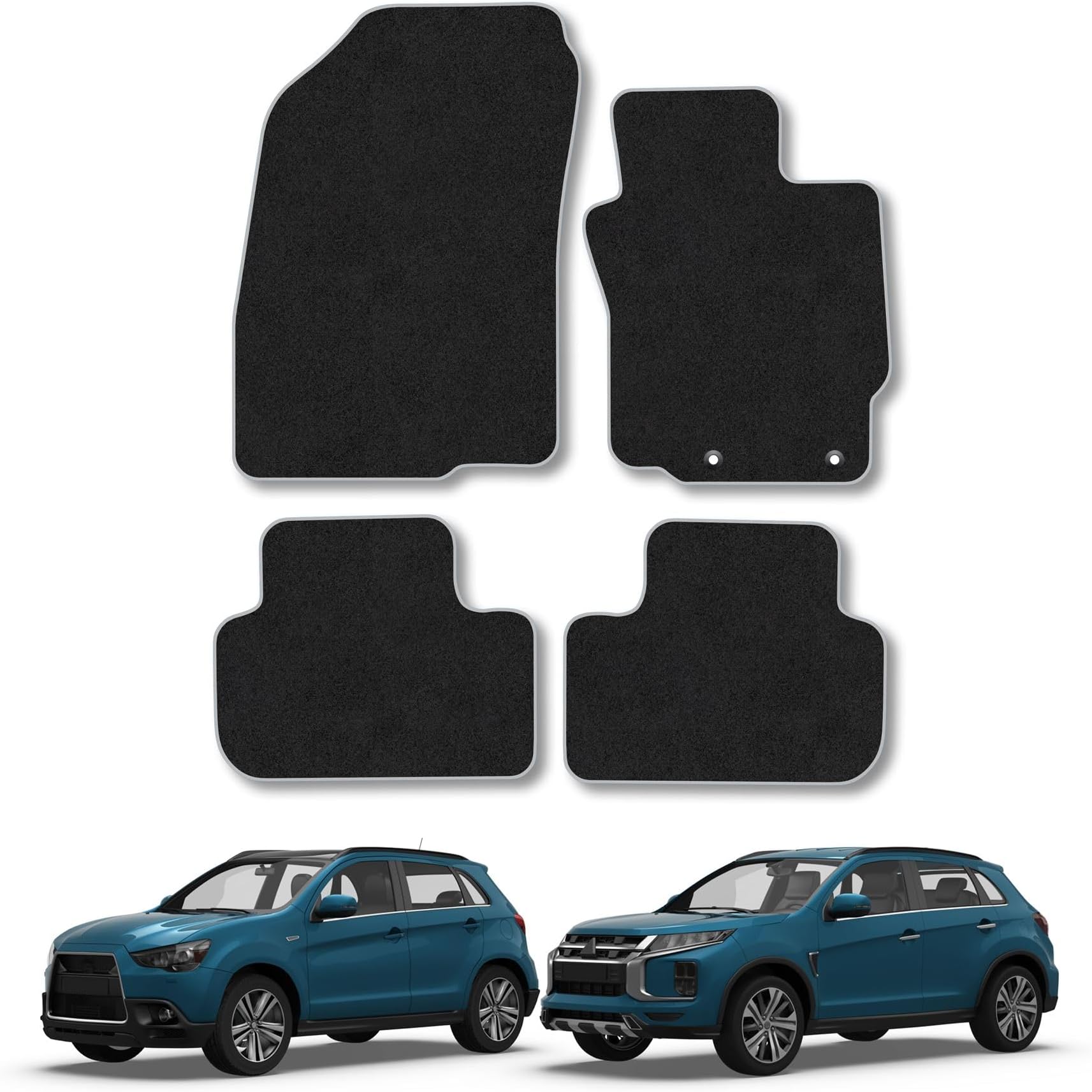 Mitsubishi ASX (2010+) Car Mats Accessories Tailored Fit Carpet Floor Mats Non Slip Grey Trim Accessory Compatible Front Rear Set Anti Slip Full Coverage Granulated Backing Hand-Finished Clips