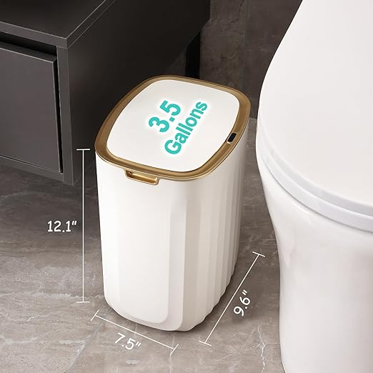 Papelera Ovalada Sensor de Movimiento 3.5 Galones Blanca Dorada miniatura 4