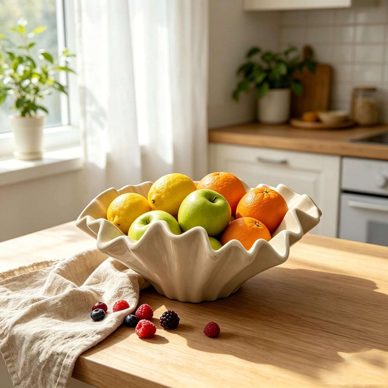 Ceramic Fruit Bowl for Kitchen Counter - Ceramic Decorative Bowl Candy Bowl for Coffee Table,Modern Key Bowl for Entryway Table,9.4 Inch Glazed Ceramic Catch All Bowl for Home Decor