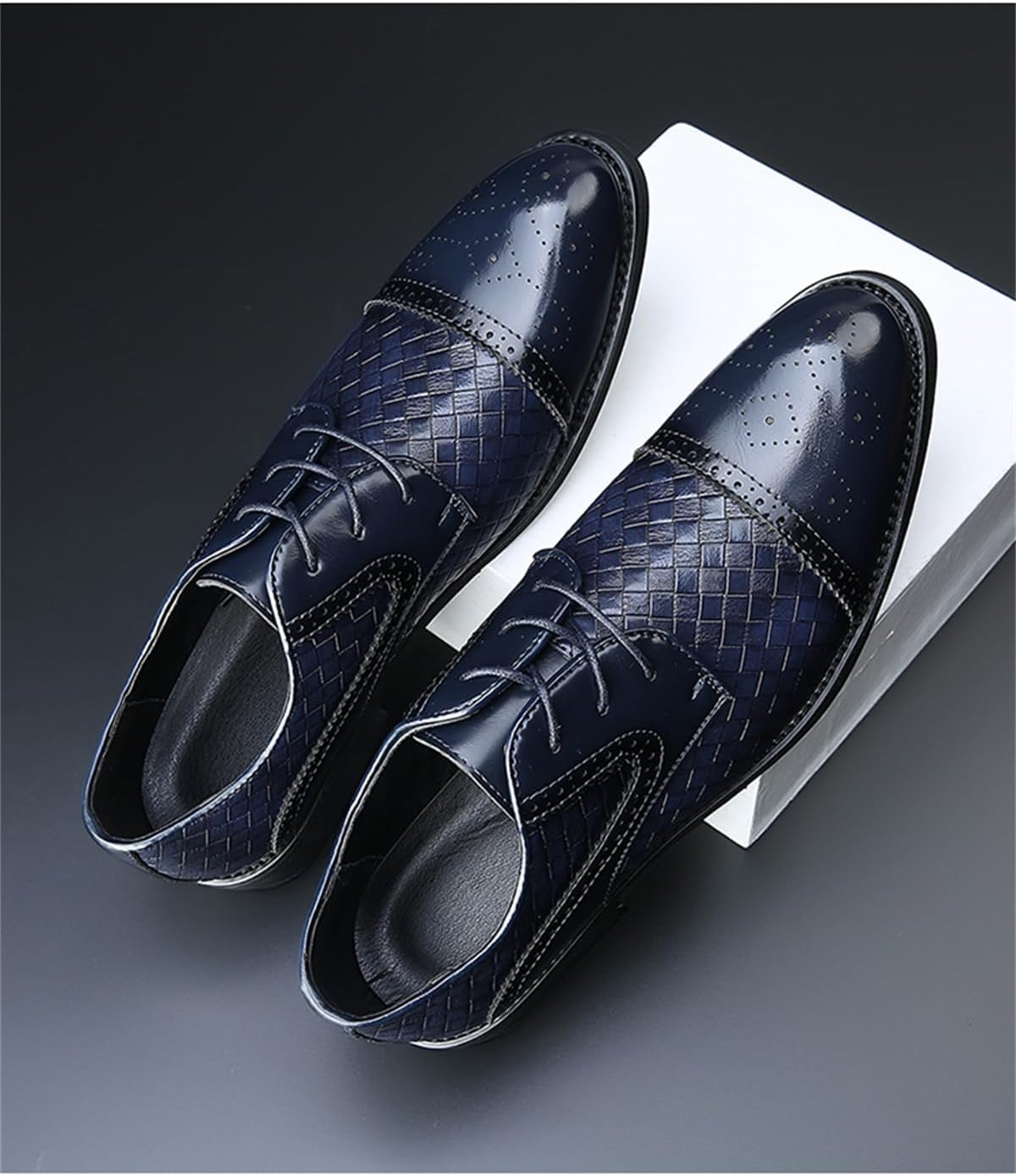 Men's Business Dress Oxfords Shoes Formal Cap Toe Brogues Derby | Retro Woven & Plaid Styles