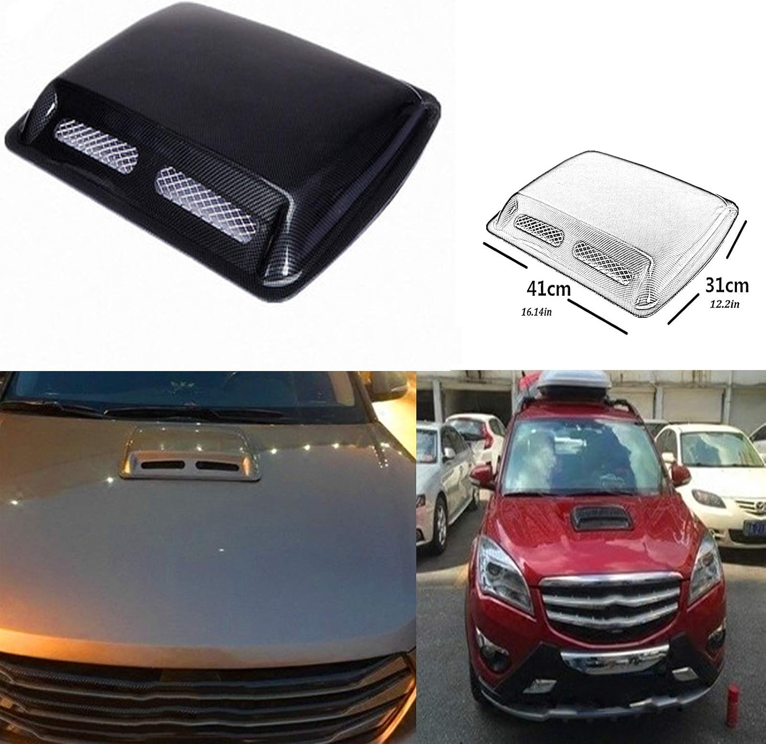 Hood Scoops Car Hood Air Vents, Car General Hood Air Intake Shovel Large Carbon Fiber Decorative Cover Stickers, Easy to Install