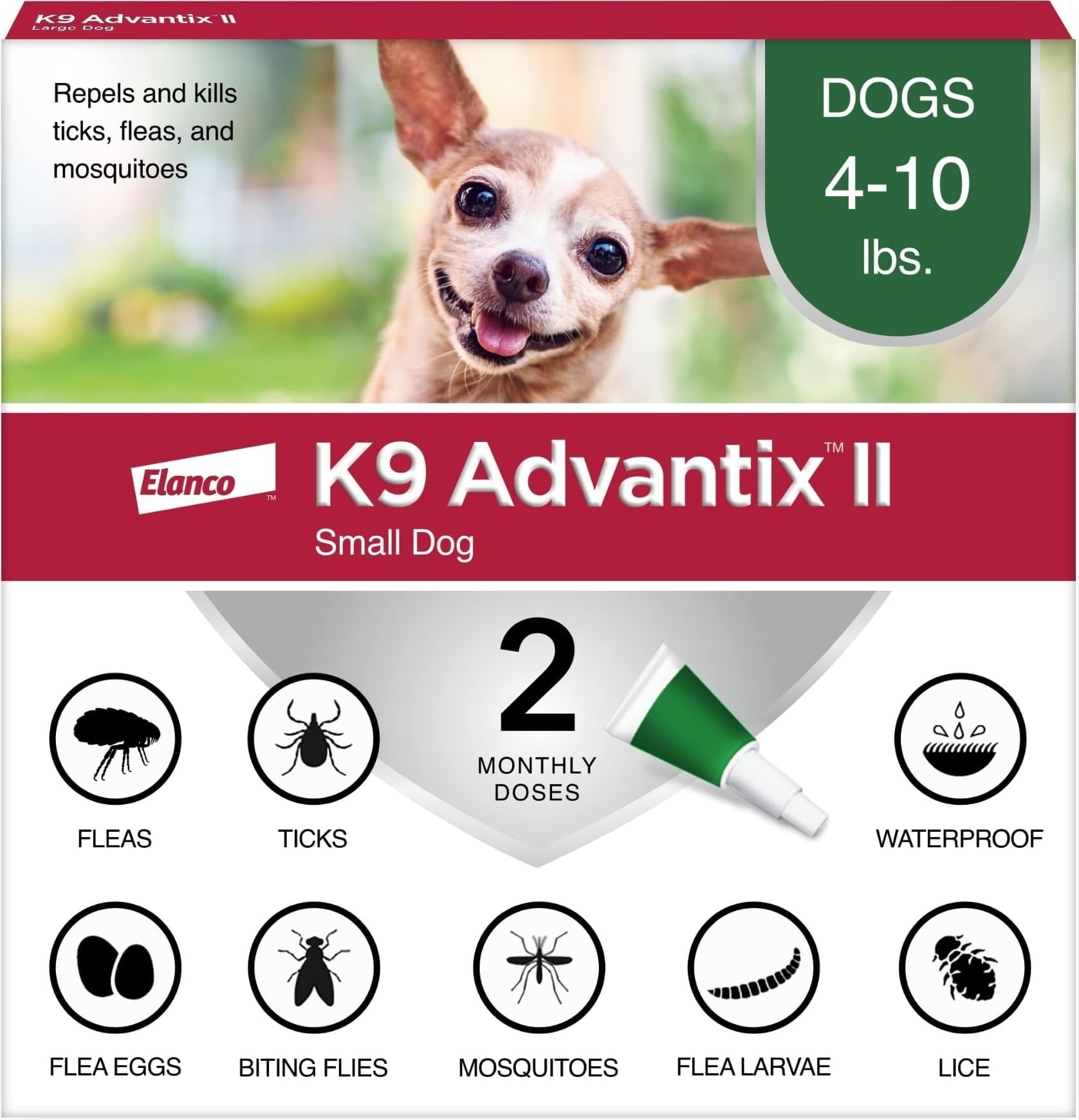 II Small Dog Vet-Recommended Flea, Tick & Mosquito Treatment & Prevention | Dogs 4-10 lbs. | 2-Mo Supply