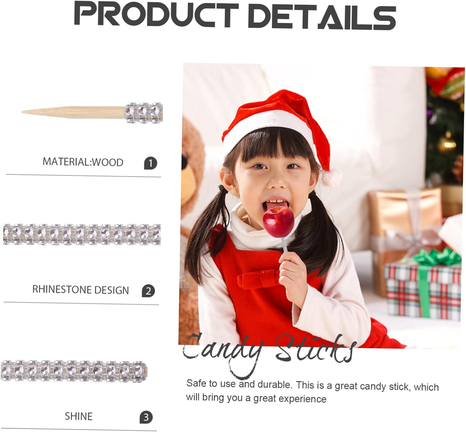 Xmas Decor Fruit Stick 12pcs Wooden Rhinestone Candy Accessory