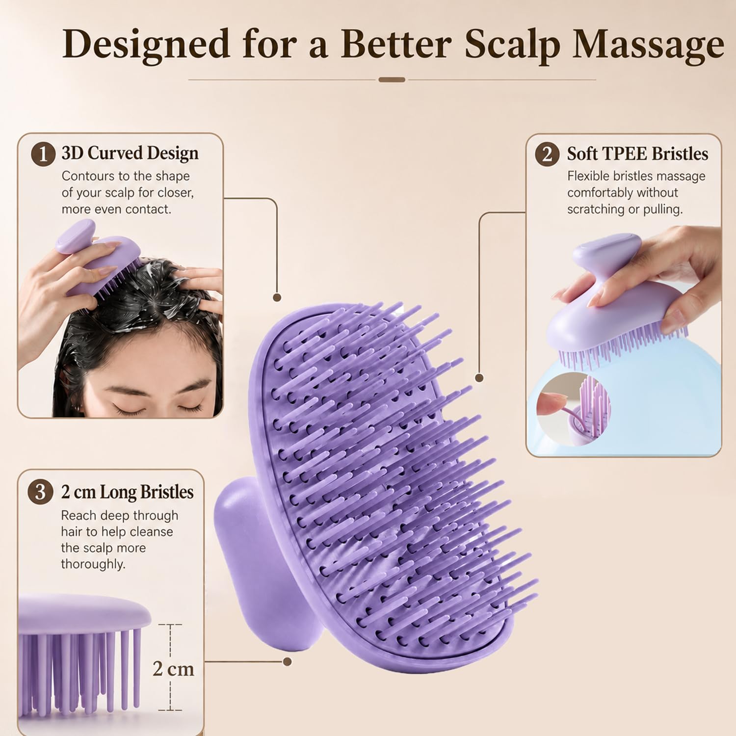 Self-Cleaning Scalp Scrubber Shampoo Brush (Purple)